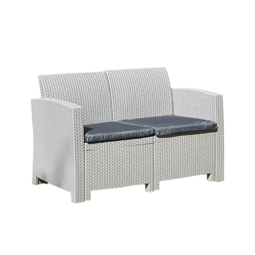 2-Seater Rattan Effect Sofa in Grey with Cushions | Marbella